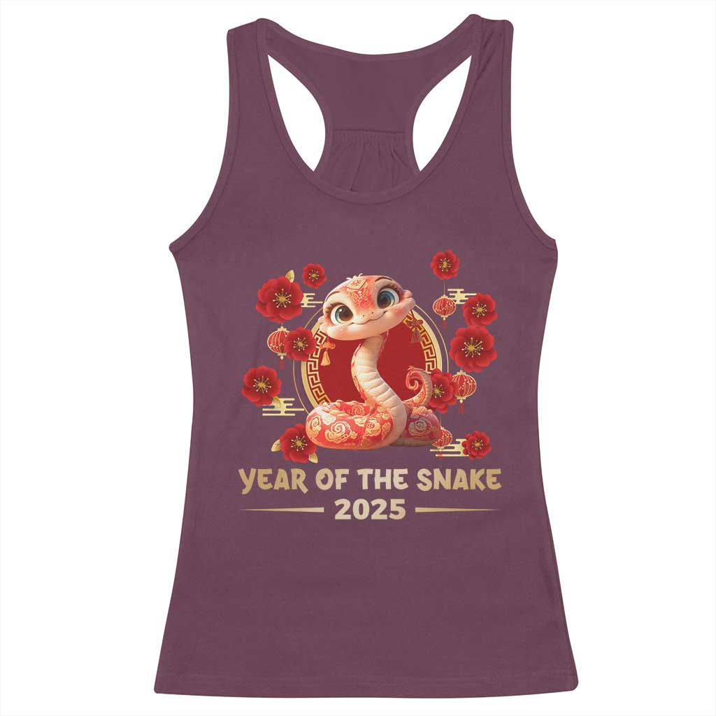 Happy Chinese New Year 2025 Racerback Tank Top Year Of The Snake Flowers TS11 Maroon Print Your Wear