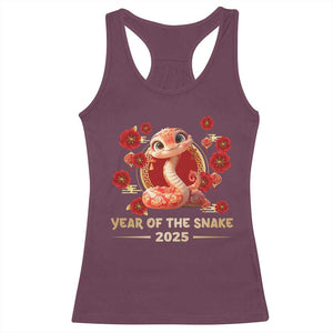 Happy Chinese New Year 2025 Racerback Tank Top Year Of The Snake Flowers TS11 Maroon Print Your Wear