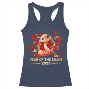 Happy Chinese New Year 2025 Racerback Tank Top Year Of The Snake Flowers TS11 Navy Print Your Wear