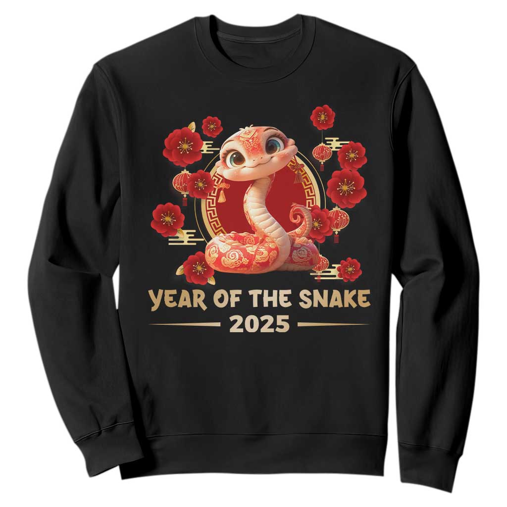 Happy Chinese New Year 2025 Sweatshirt Year Of The Snake Flowers TS11 Black Print Your Wear