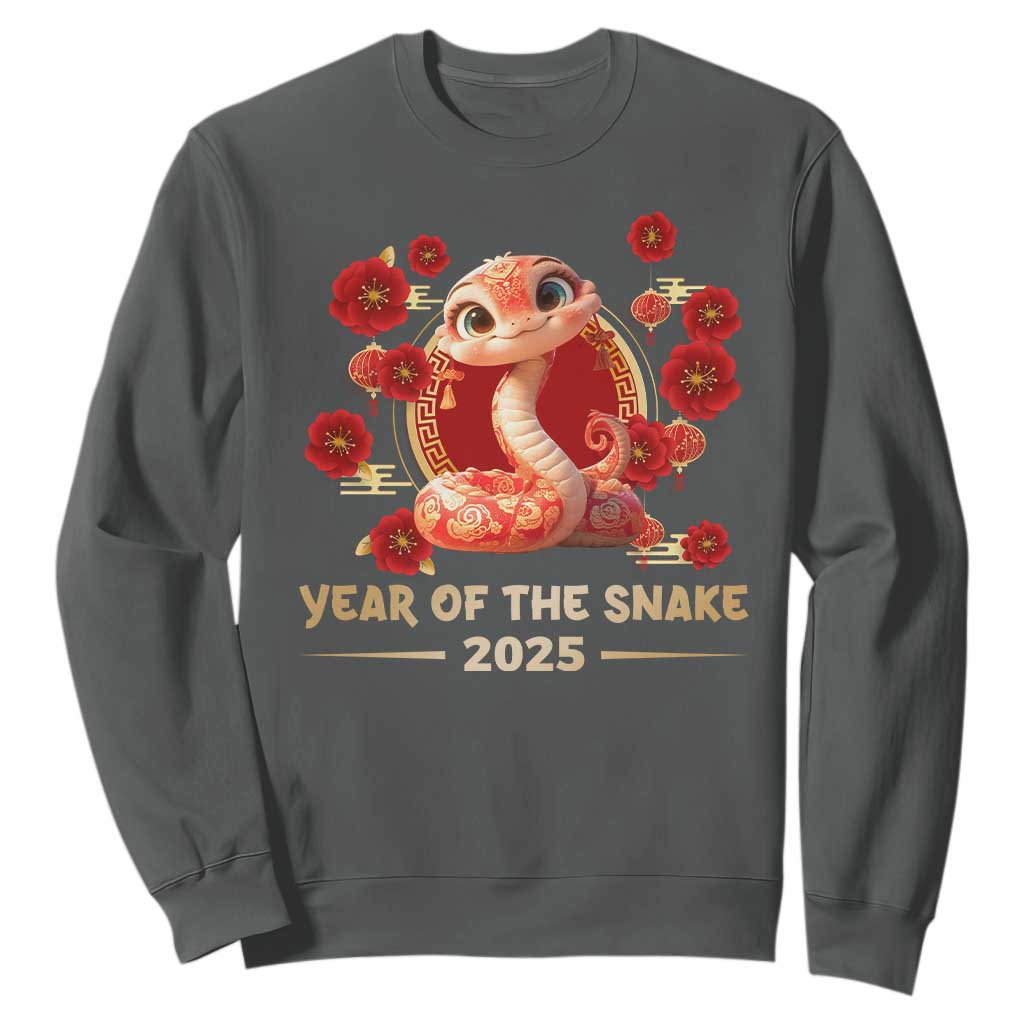 Happy Chinese New Year 2025 Sweatshirt Year Of The Snake Flowers TS11 Dark Heather Print Your Wear