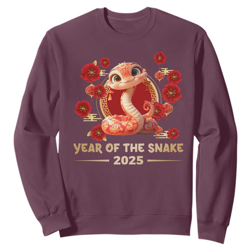 Happy Chinese New Year 2025 Sweatshirt Year Of The Snake Flowers TS11 Maroon Print Your Wear