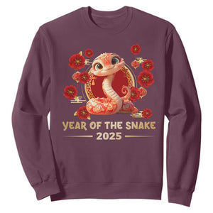 Happy Chinese New Year 2025 Sweatshirt Year Of The Snake Flowers TS11 Maroon Print Your Wear
