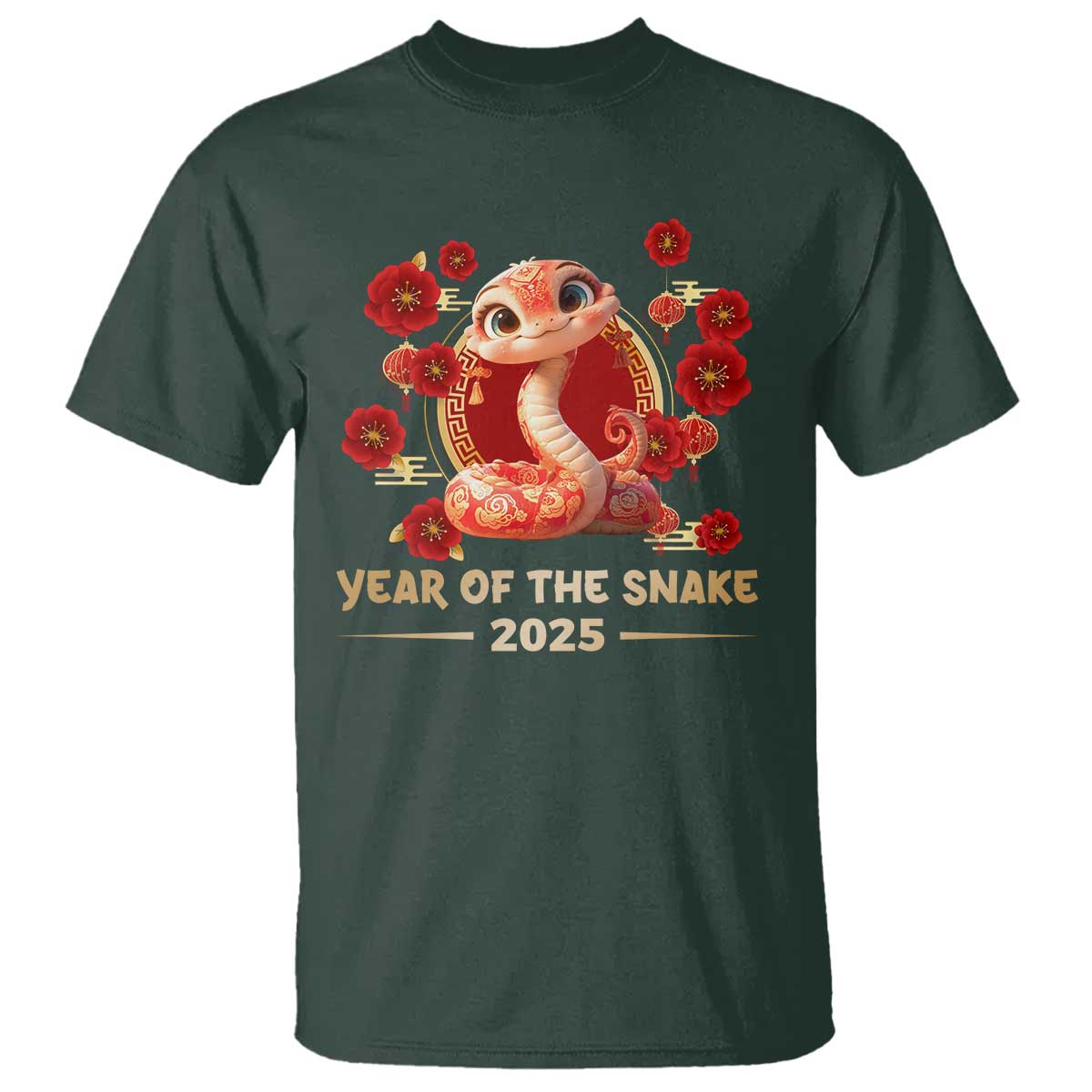 Happy Chinese New Year 2025 T Shirt Year Of The Snake Flowers TS11 Dark Forest Green Print Your Wear