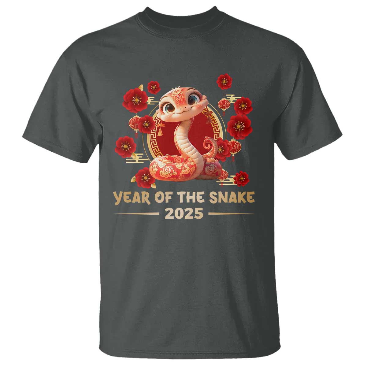 Happy Chinese New Year 2025 T Shirt Year Of The Snake Flowers TS11 Dark Heather Print Your Wear