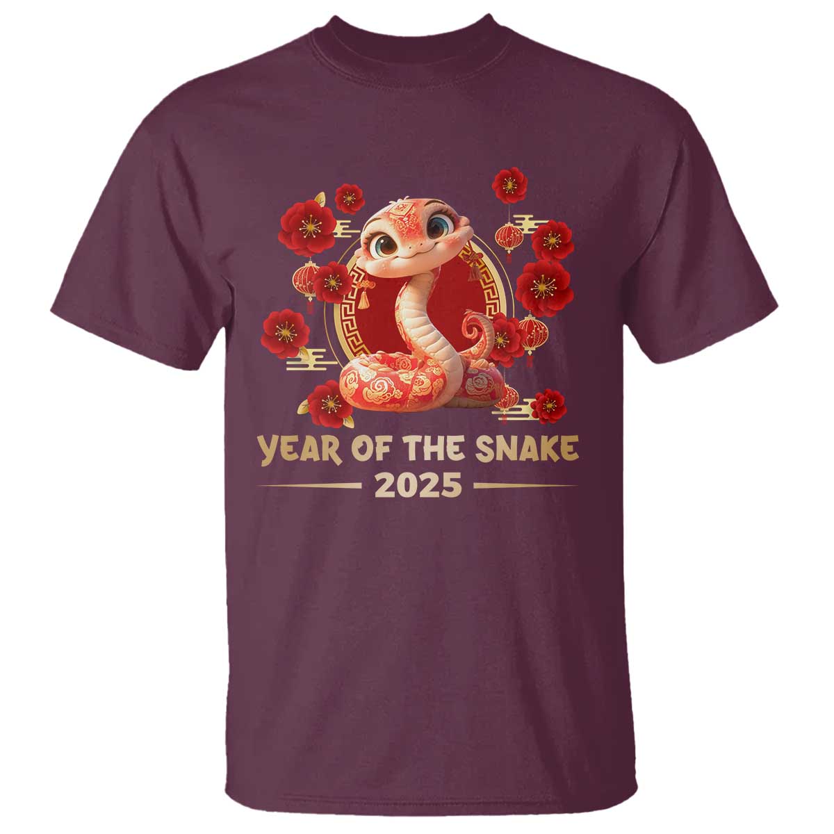 Happy Chinese New Year 2025 T Shirt Year Of The Snake Flowers TS11 Maroon Print Your Wear