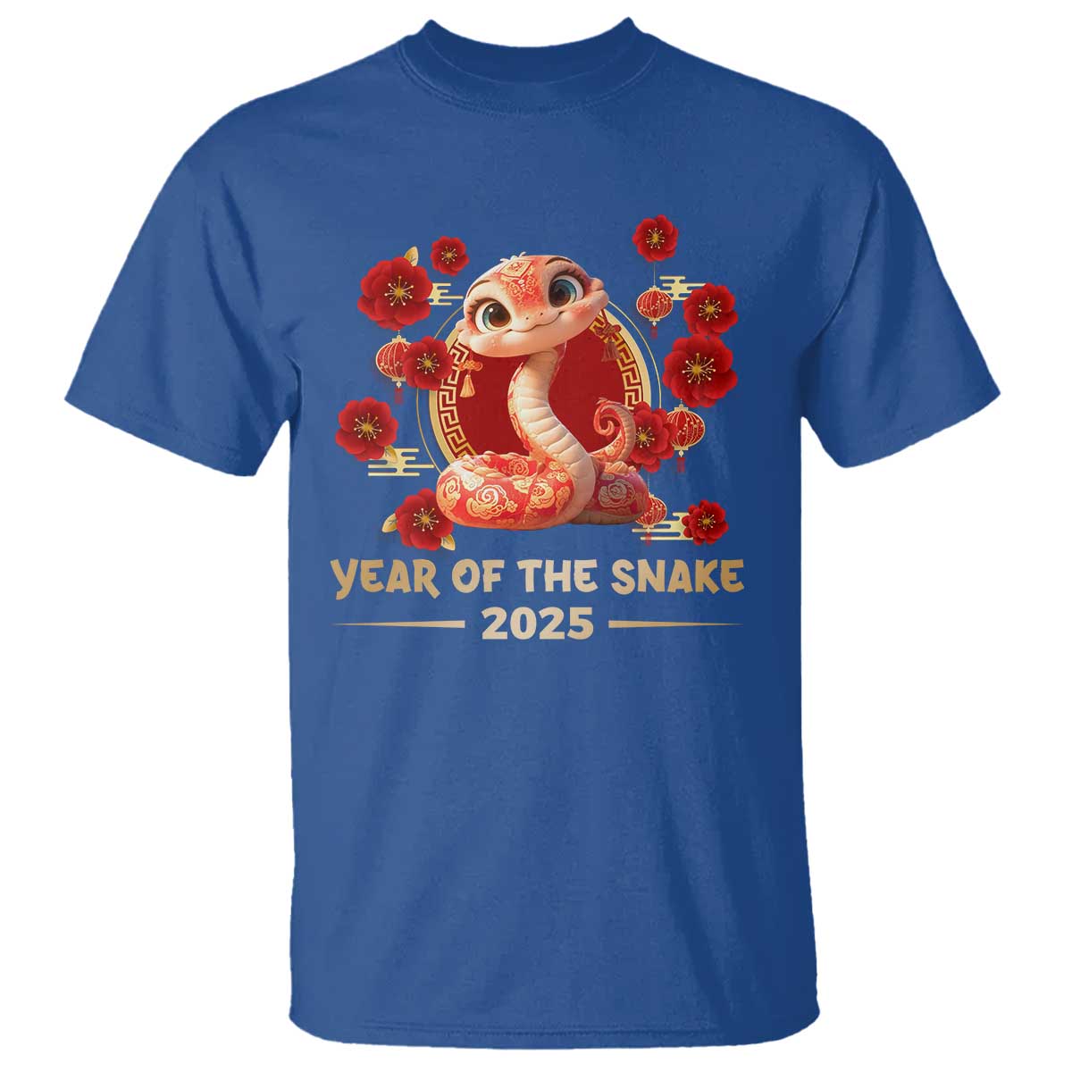 Happy Chinese New Year 2025 T Shirt Year Of The Snake Flowers TS11 Royal Blue Print Your Wear