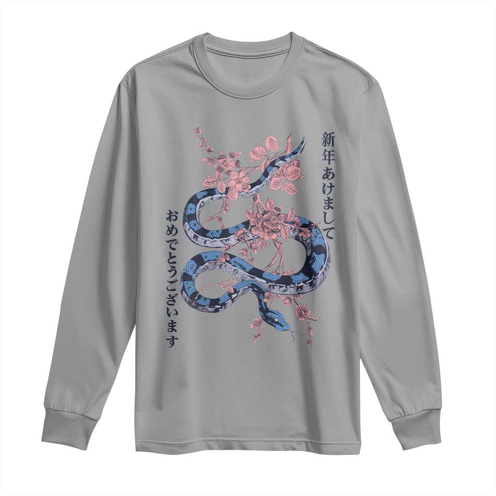 Happy Japanese New Year 2025 Long Sleeve Shirt Year Of The Snake Sakura Cherry Blossom TS11 Sport Gray Print Your Wear
