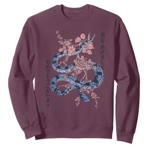 Happy Japanese New Year 2025 Sweatshirt Year Of The Snake Sakura Cherry Blossom TS11 Maroon Print Your Wear