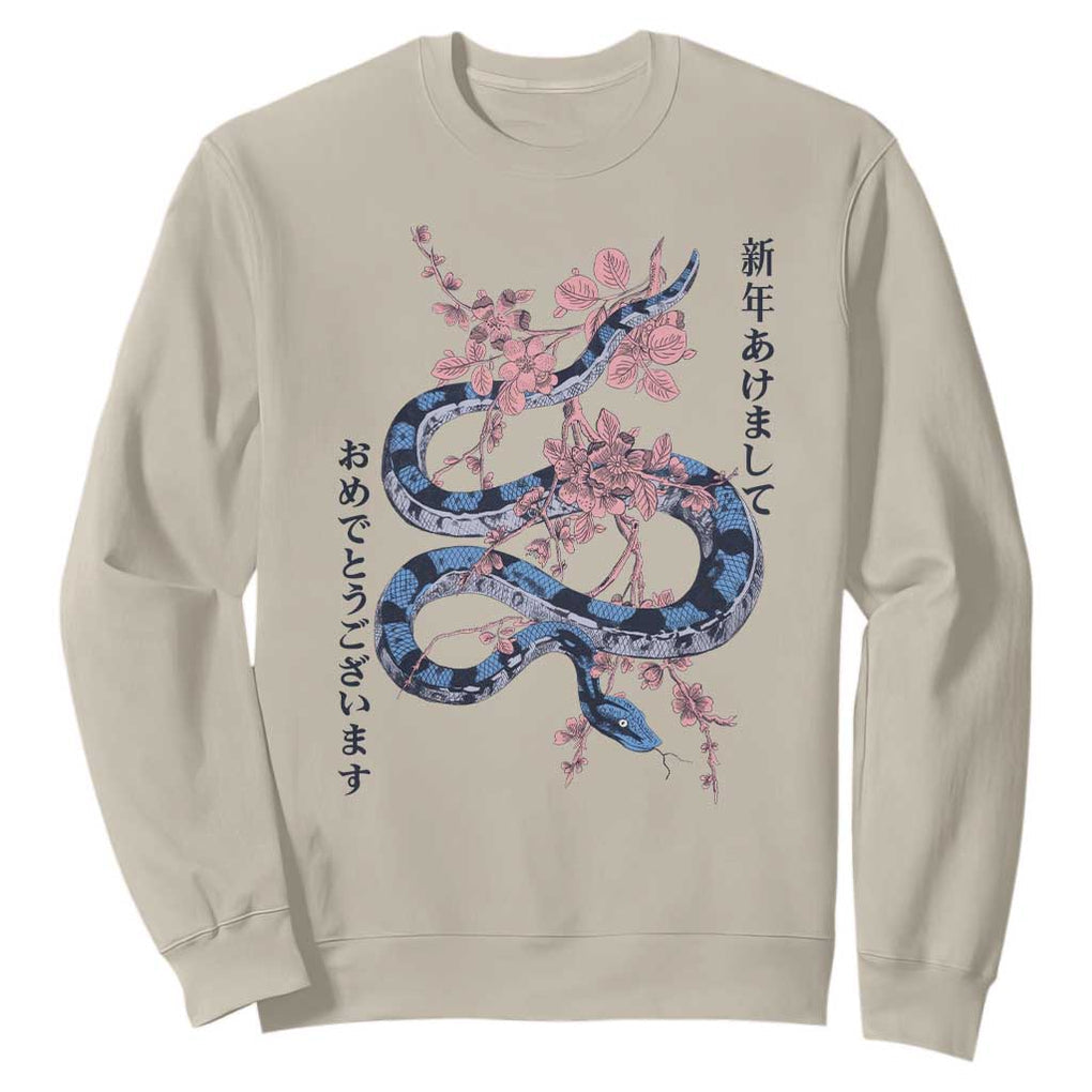 Happy Japanese New Year 2025 Sweatshirt Year Of The Snake Sakura Cherry Blossom TS11 Sand Print Your Wear