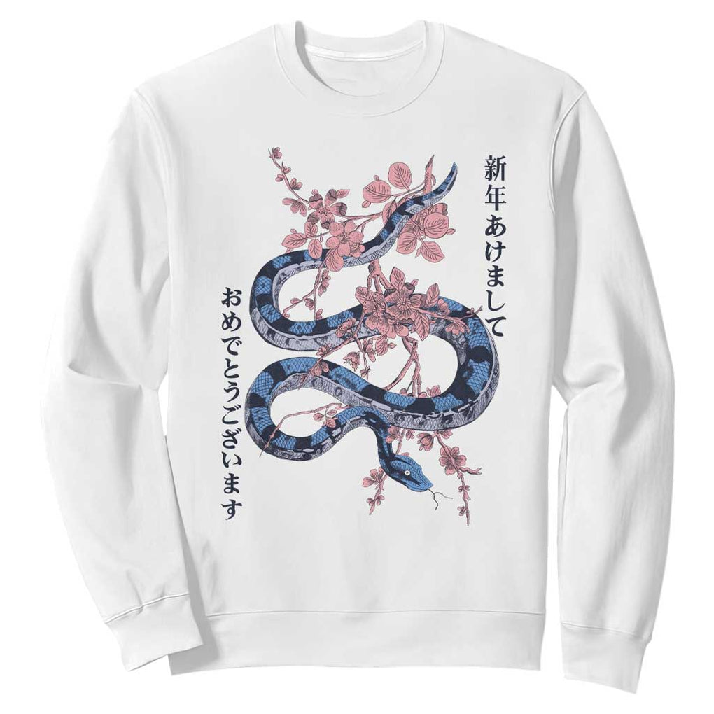 Happy Japanese New Year 2025 Sweatshirt Year Of The Snake Sakura Cherry Blossom TS11 White Print Your Wear