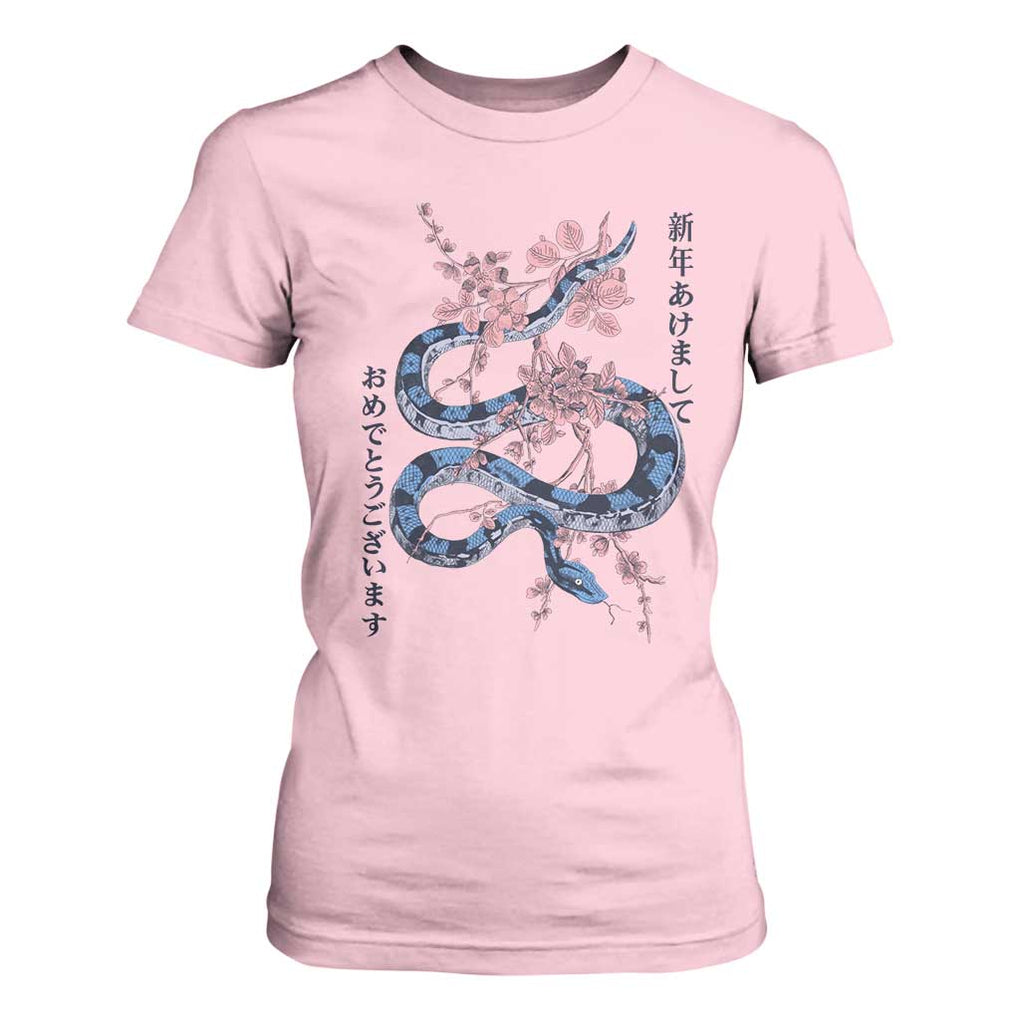 Happy Japanese New Year 2025 T Shirt For Women Year Of The Snake Sakura Cherry Blossom TS11 Light Pink Print Your Wear