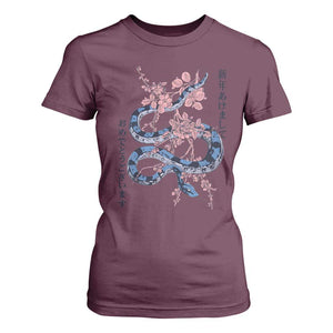 Happy Japanese New Year 2025 T Shirt For Women Year Of The Snake Sakura Cherry Blossom TS11 Maroon Print Your Wear