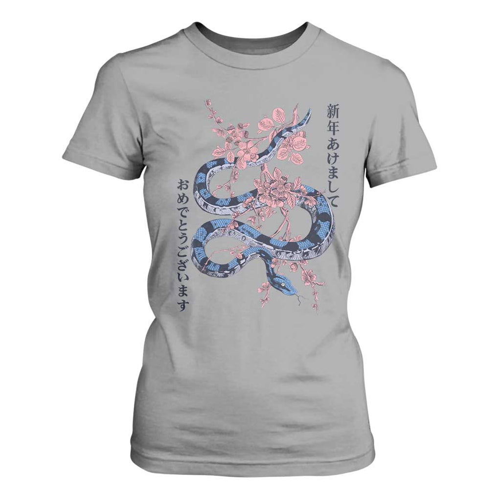Happy Japanese New Year 2025 T Shirt For Women Year Of The Snake Sakura Cherry Blossom TS11 Sport Gray Print Your Wear