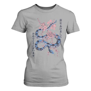 Happy Japanese New Year 2025 T Shirt For Women Year Of The Snake Sakura Cherry Blossom TS11 Sport Gray Print Your Wear