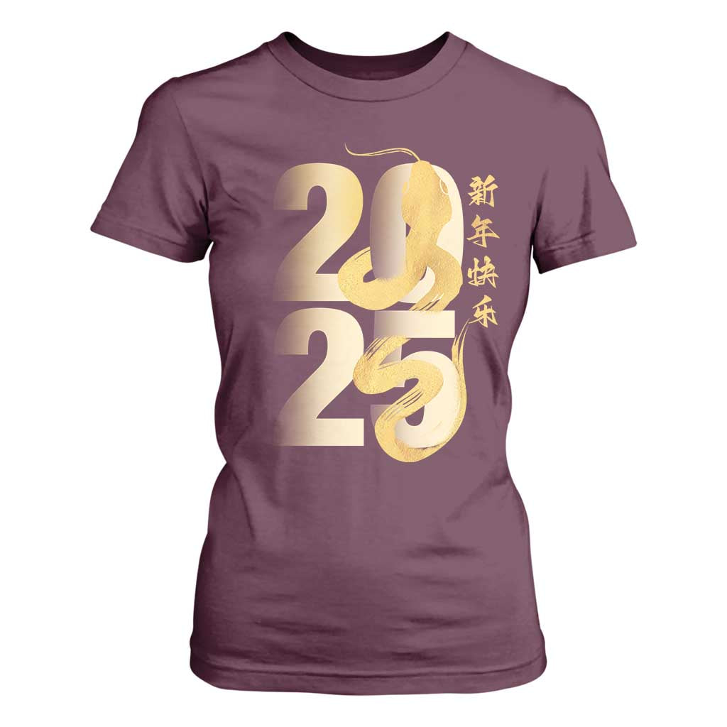 Happy Chinese New Year 2025 T Shirt For Women Calligraphy Year Of The Snake Zodiac Animals TS11 Maroon Print Your Wear