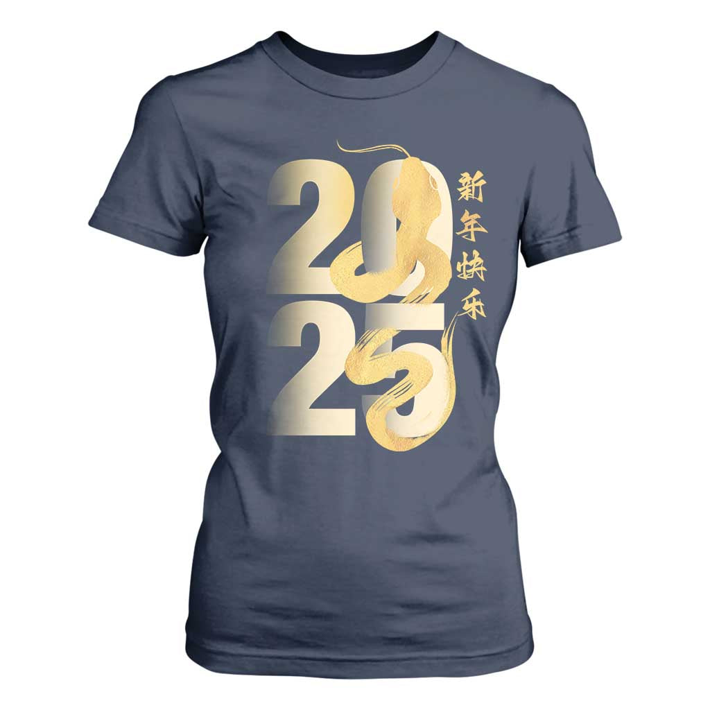 Happy Chinese New Year 2025 T Shirt For Women Calligraphy Year Of The Snake Zodiac Animals TS11 Navy Print Your Wear