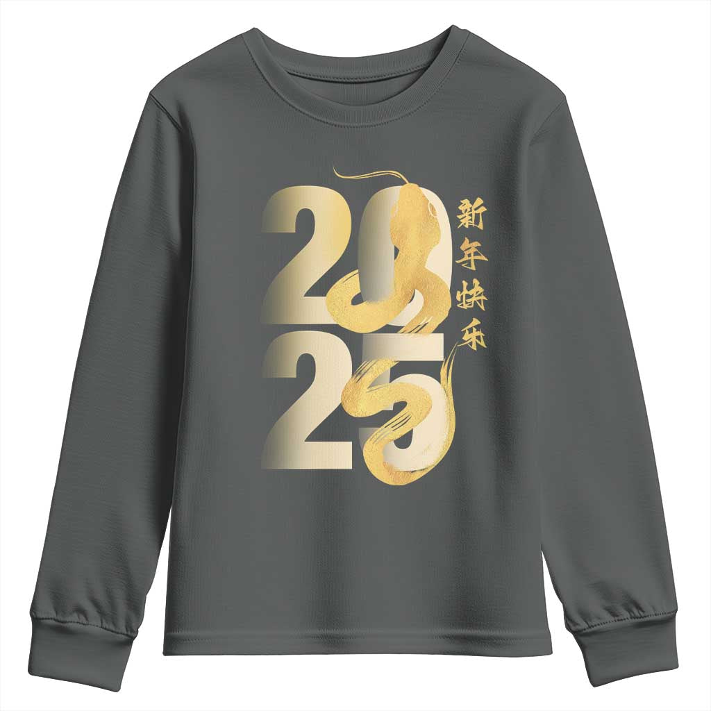 Happy Chinese New Year 2025 Youth Sweatshirt Calligraphy Year Of The Snake Zodiac Animals TS11 Dark Heather Print Your Wear
