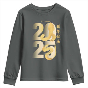Happy Chinese New Year 2025 Youth Sweatshirt Calligraphy Year Of The Snake Zodiac Animals TS11 Dark Heather Print Your Wear