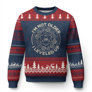Funny RPG Gamer I'm Not Older I Leveled Up Ugly Christmas Sweater Vintage D20 Tabletop Dice TS11 Navy Red Print Your Wear