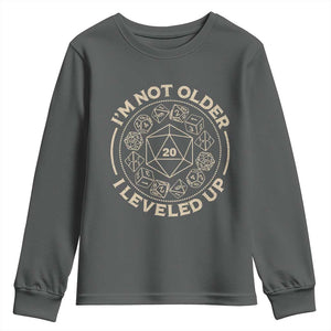 Funny RPG Gamer I'm Not Older I Leveled Up Youth Sweatshirt Vintage D20 Tabletop Dice TS11 Dark Heather Print Your Wear
