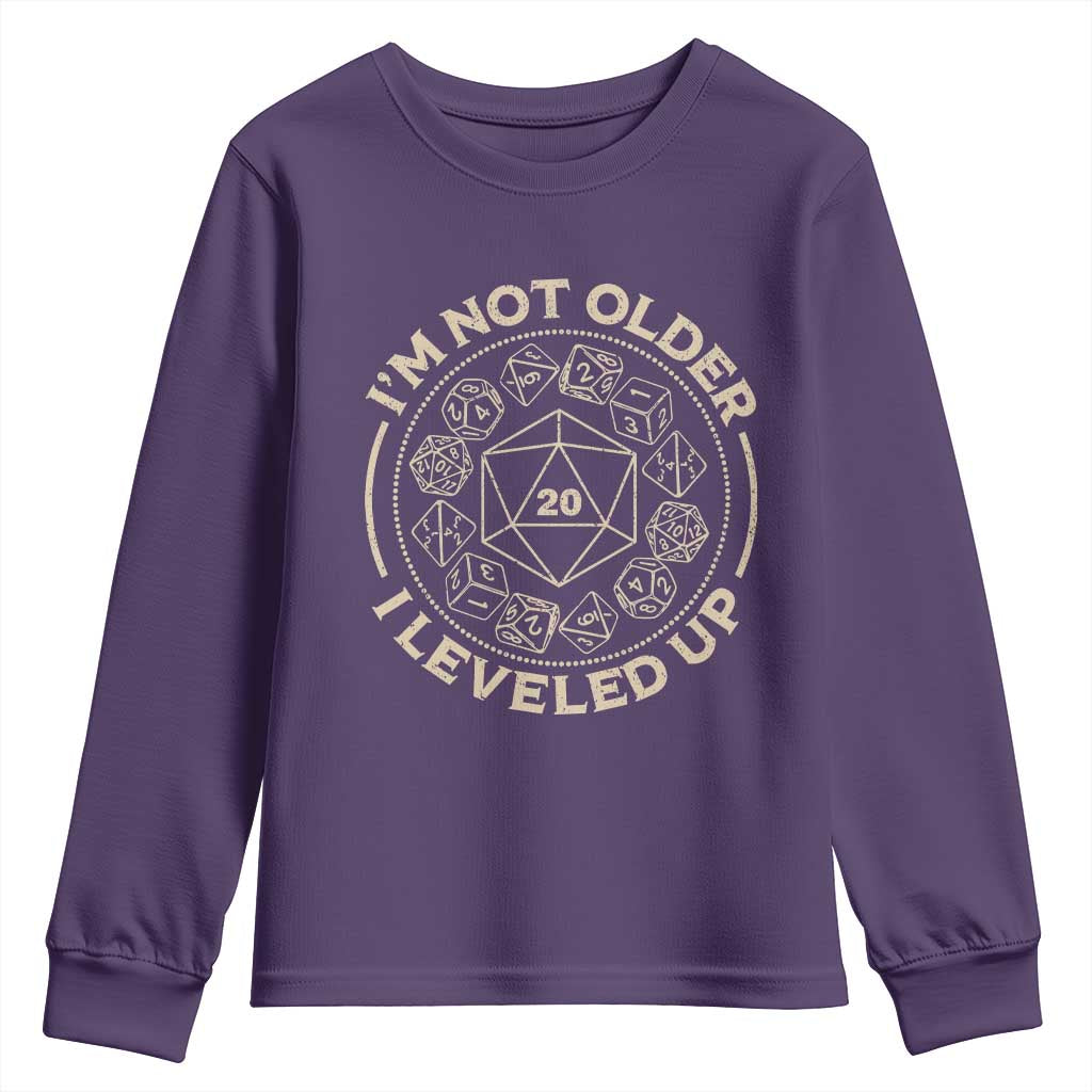 Funny RPG Gamer I'm Not Older I Leveled Up Youth Sweatshirt Vintage D20 Tabletop Dice TS11 Purple Print Your Wear