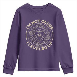 Funny RPG Gamer I'm Not Older I Leveled Up Youth Sweatshirt Vintage D20 Tabletop Dice TS11 Purple Print Your Wear