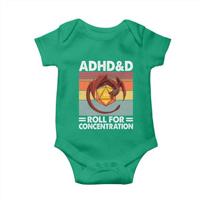 ADHD&D Roll For Concentration Baby Onesie Funny RPG Gamer D20 Tabletop Dice TS11 Irish Green Print Your Wear