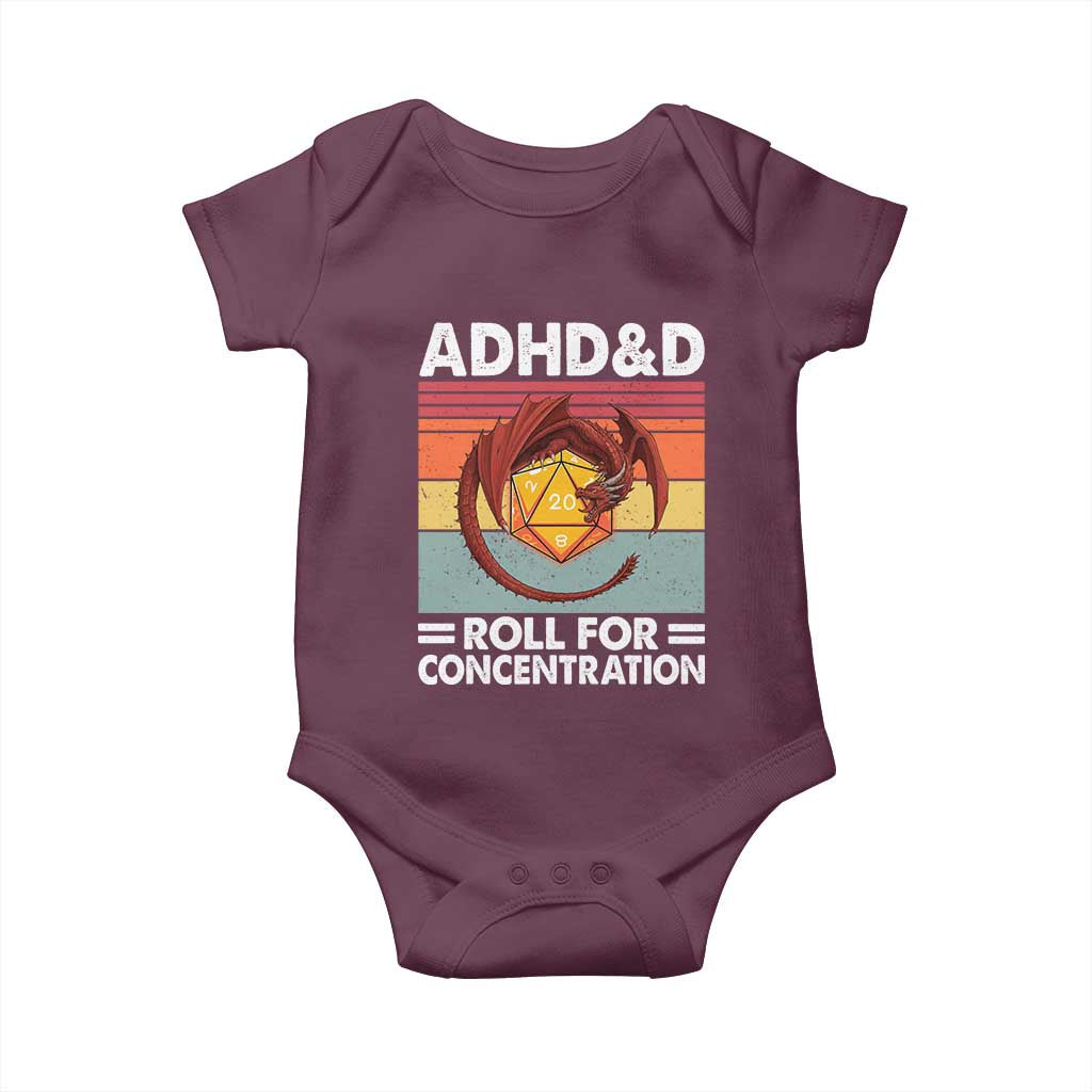 ADHD&D Roll For Concentration Baby Onesie Funny RPG Gamer D20 Tabletop Dice TS11 Maroon Print Your Wear