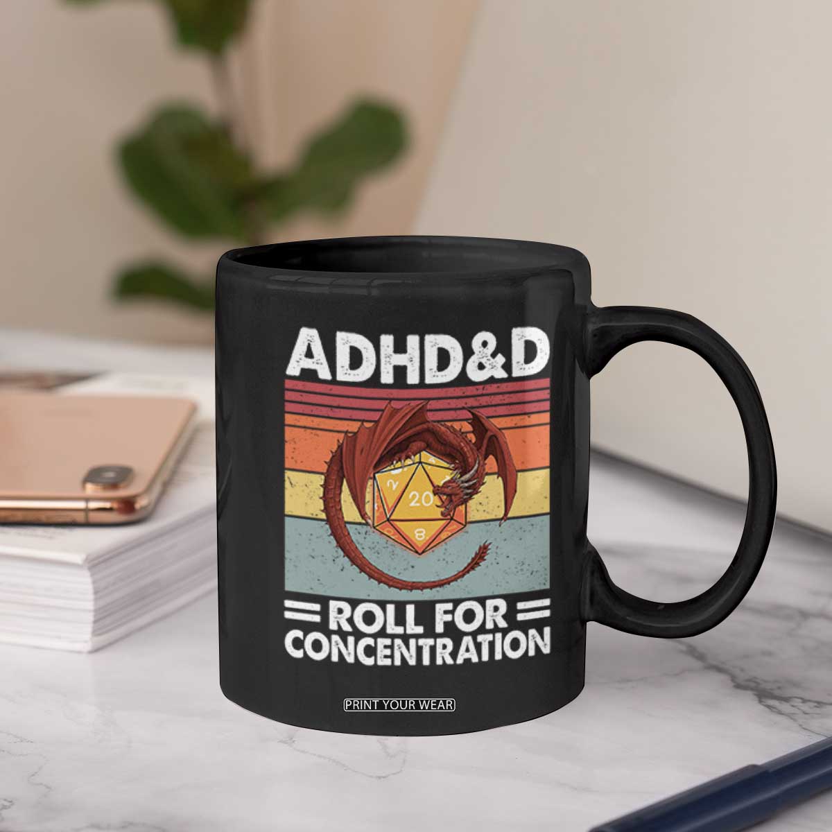 ADHD&D Roll For Concentration Coffee Mug Funny RPG Gamer D20 Tabletop Dice TS11 Print Your Wear