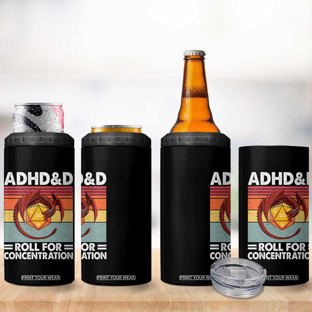 ADHD&D Roll For Concentration 4 in 1 Can Cooler Tumbler Funny RPG Gamer D20 Tabletop Dice TS11 Print Your Wear
