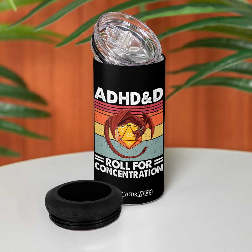 ADHD&D Roll For Concentration 4 in 1 Can Cooler Tumbler Funny RPG Gamer D20 Tabletop Dice TS11 Print Your Wear