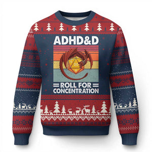 ADHD&D Roll For Concentration Ugly Christmas Sweater Funny RPG Gamer D20 Tabletop Dice TS11 Navy Red Print Your Wear