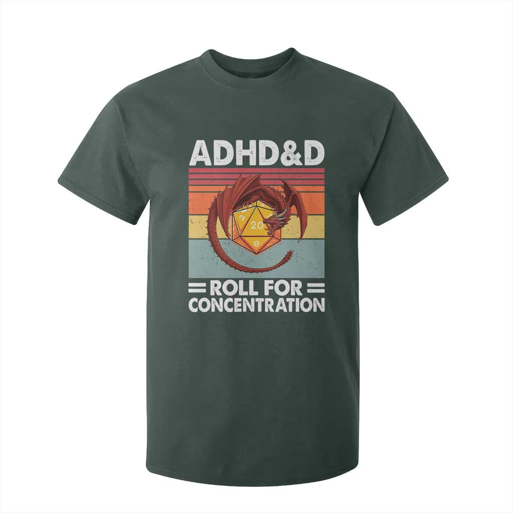 ADHD&D Roll For Concentration T Shirt For Kid Funny RPG Gamer D20 Tabletop Dice TS11 Dark Forest Green Print Your Wear