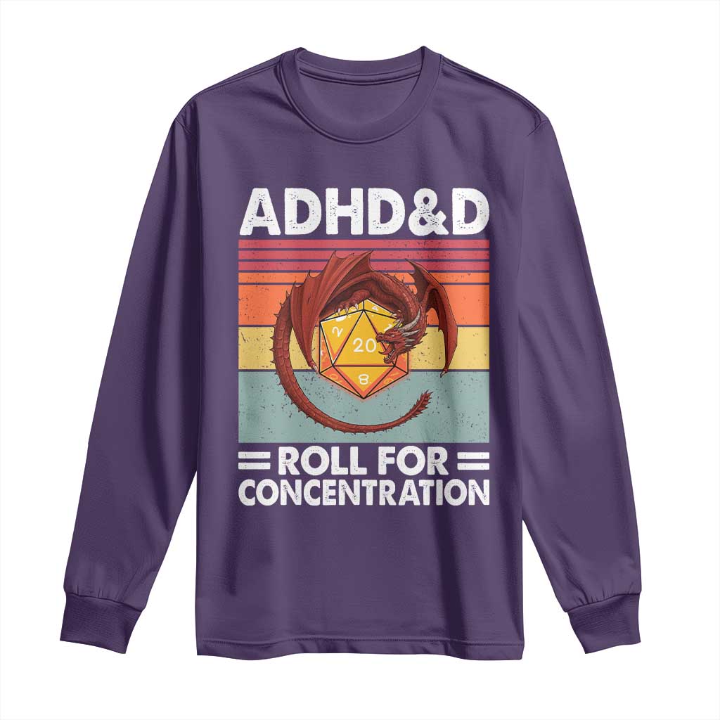 ADHD&D Roll For Concentration Long Sleeve Shirt Funny RPG Gamer D20 Tabletop Dice TS11 Purple Print Your Wear
