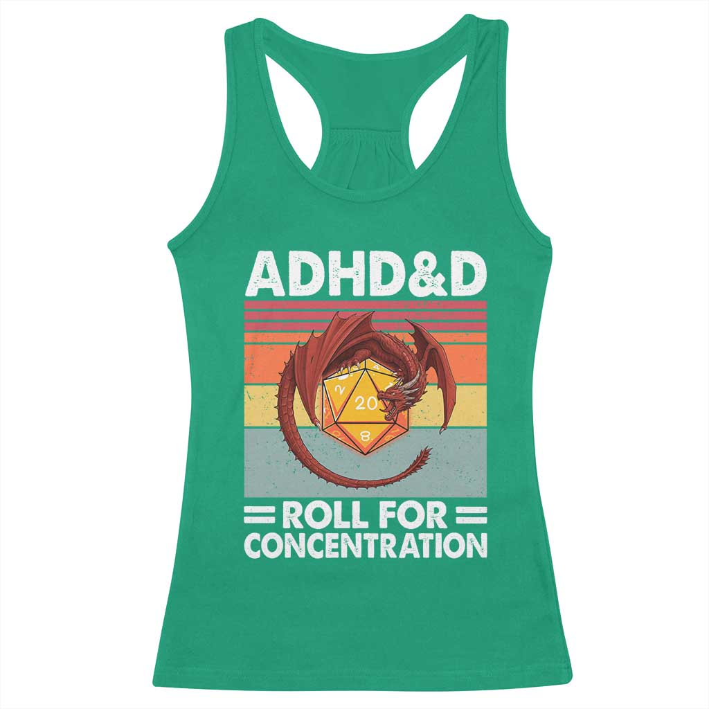 ADHD&D Roll For Concentration Racerback Tank Top Funny RPG Gamer D20 Tabletop Dice TS11 Irish Green Print Your Wear
