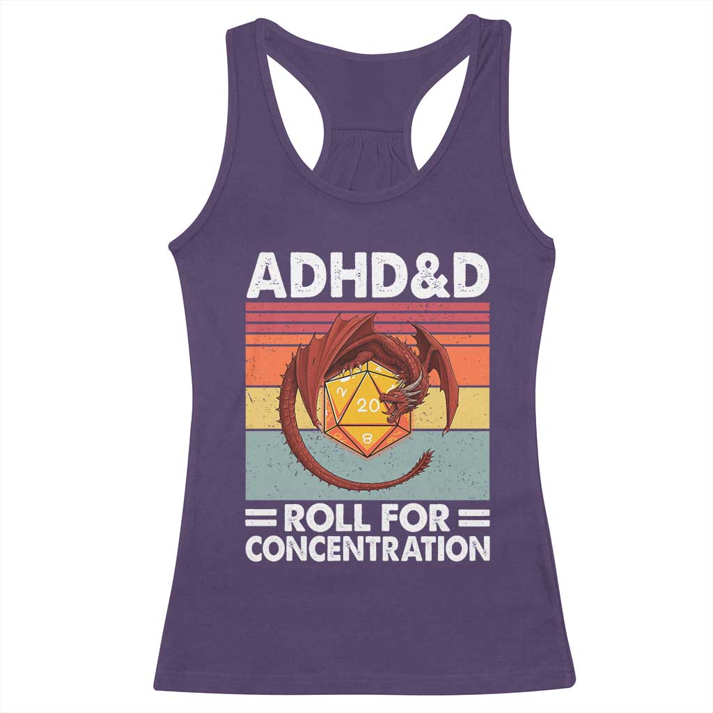 ADHD&D Roll For Concentration Racerback Tank Top Funny RPG Gamer D20 Tabletop Dice TS11 Purple Print Your Wear