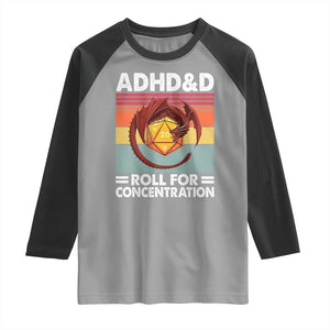 ADHD&D Roll For Concentration Raglan Shirt Funny RPG Gamer D20 Tabletop Dice TS11 Sport Gray Black Print Your Wear