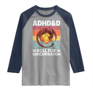 ADHD&D Roll For Concentration Raglan Shirt Funny RPG Gamer D20 Tabletop Dice TS11 Sport Gray Navy Print Your Wear