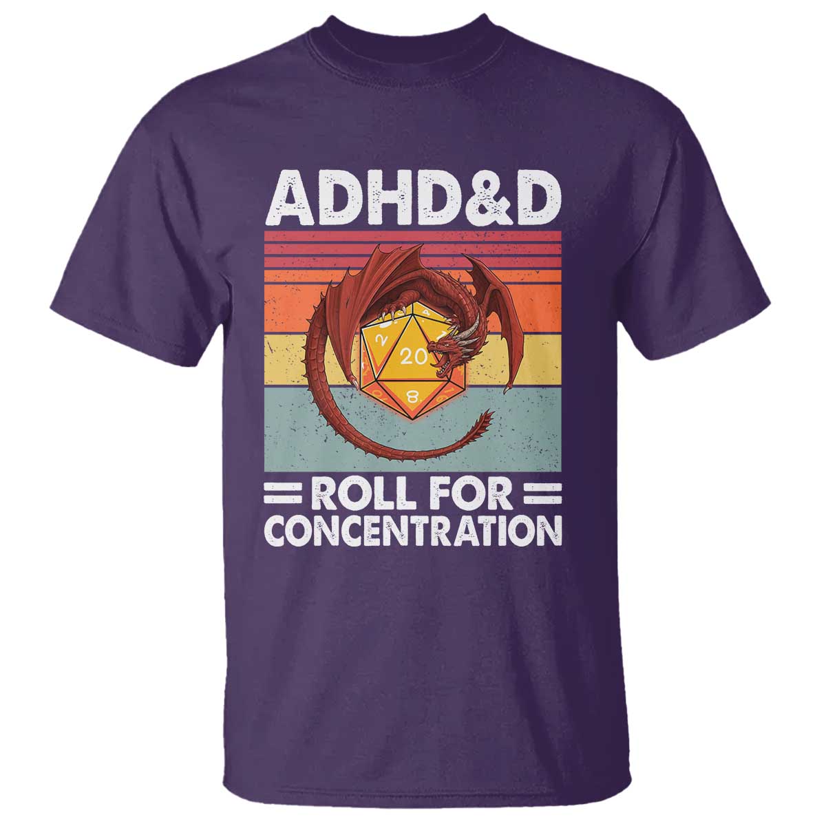 ADHD&D Roll For Concentration T Shirt Funny RPG Gamer D20 Tabletop Dice TS11 Purple Print Your Wear