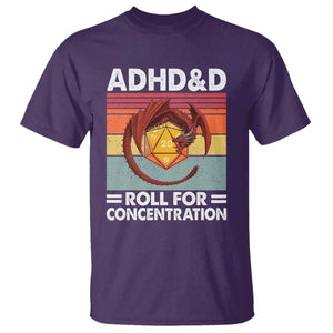 ADHD&D Roll For Concentration T Shirt Funny RPG Gamer D20 Tabletop Dice TS11 Purple Print Your Wear