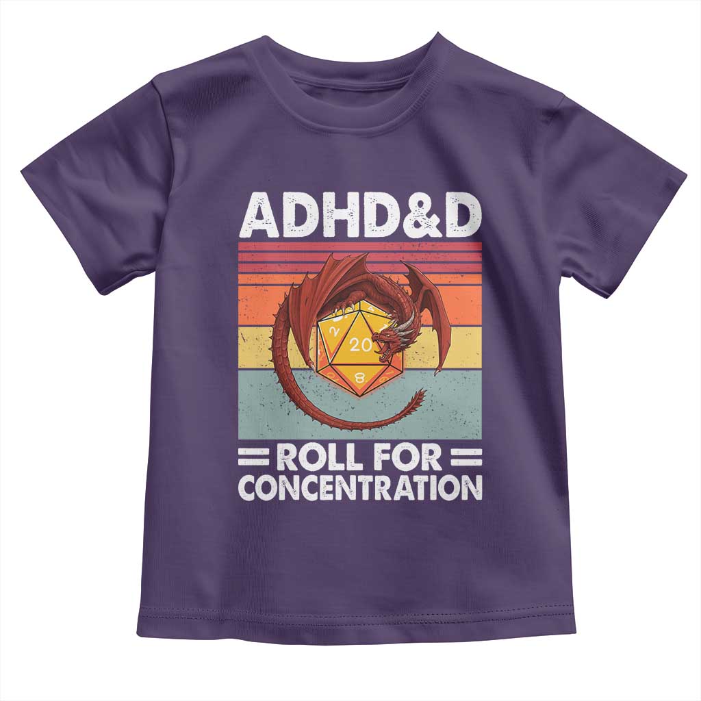 ADHD&D Roll For Concentration Toddler T Shirt Funny RPG Gamer D20 Tabletop Dice TS11 Purple Print Your Wear