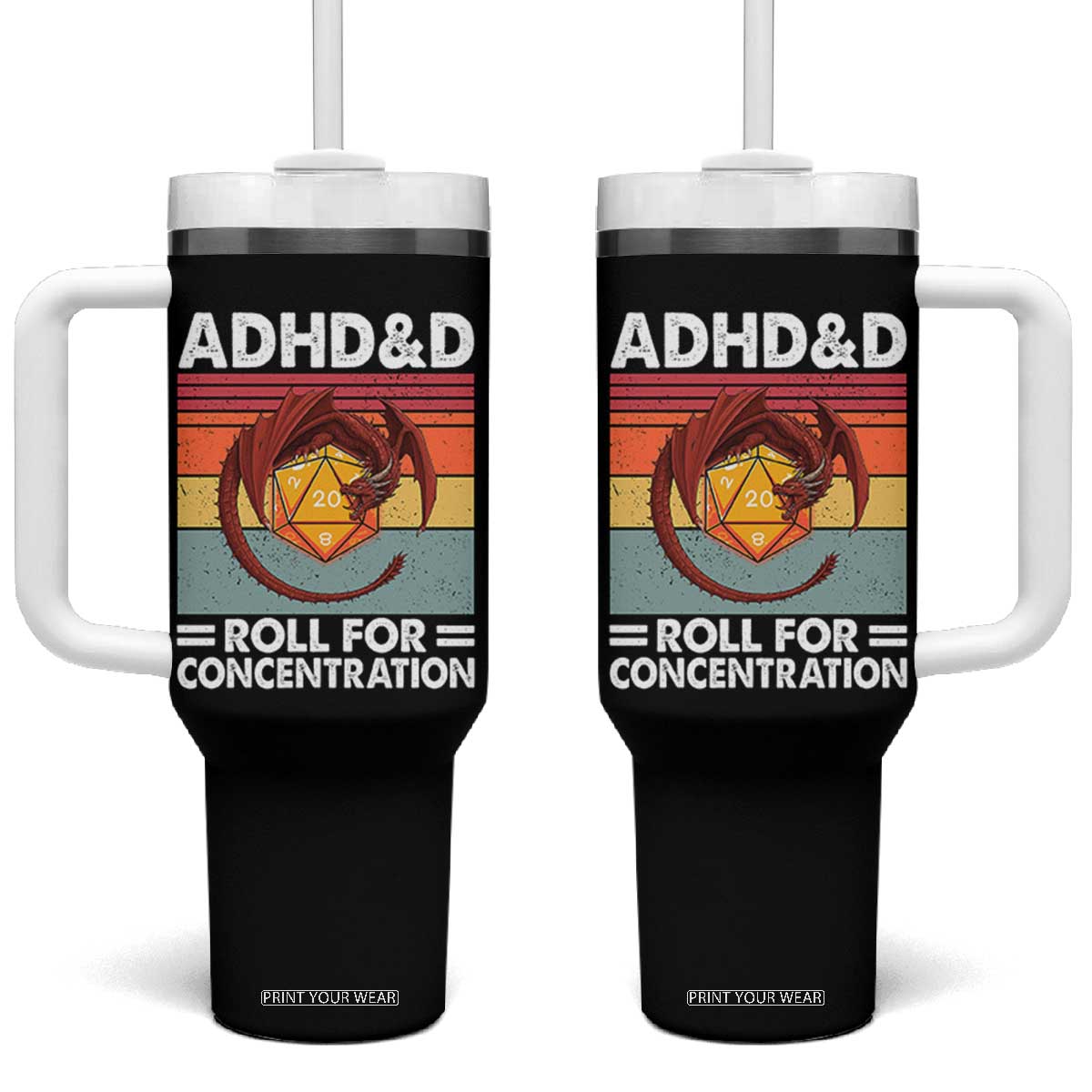 ADHD&D Roll For Concentration Tumbler With Handle Funny RPG Gamer D20 Tabletop Dice TS11 One Size: 40 oz Black Print Your Wear