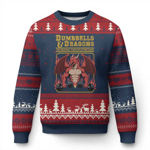 Funny RPG Workout Gym Nerd Ugly Christmas Sweater Dumbbells And Dragons The Original Swoleplaying Game TS11 Navy Red Print Your Wear