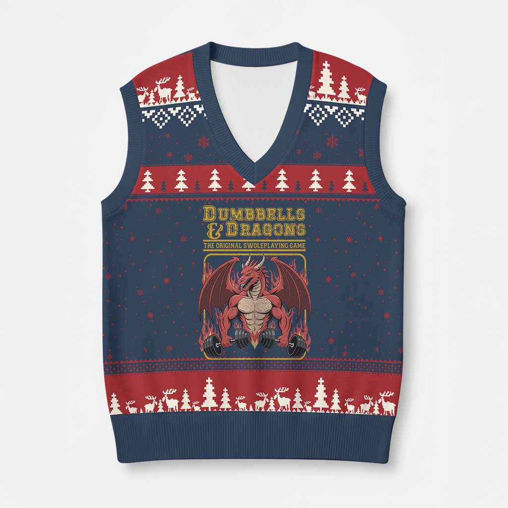 Funny RPG Workout Gym Nerd V-Neck Knit Sweater Vest Dumbbells And Dragons The Original Swoleplaying Game TS11 Navy Red Print Your Wear