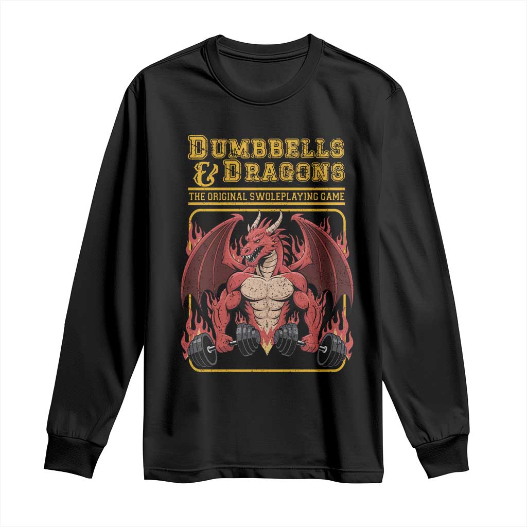 Funny RPG Workout Gym Nerd Long Sleeve Shirt Dumbbells And Dragons The Original Swoleplaying Game TS11 Black Print Your Wear