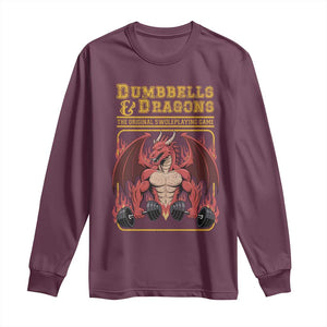 Funny RPG Workout Gym Nerd Long Sleeve Shirt Dumbbells And Dragons The Original Swoleplaying Game TS11 Maroon Print Your Wear