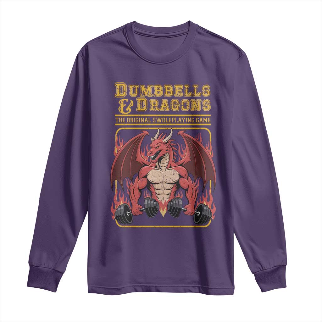 Funny RPG Workout Gym Nerd Long Sleeve Shirt Dumbbells And Dragons The Original Swoleplaying Game TS11 Purple Print Your Wear
