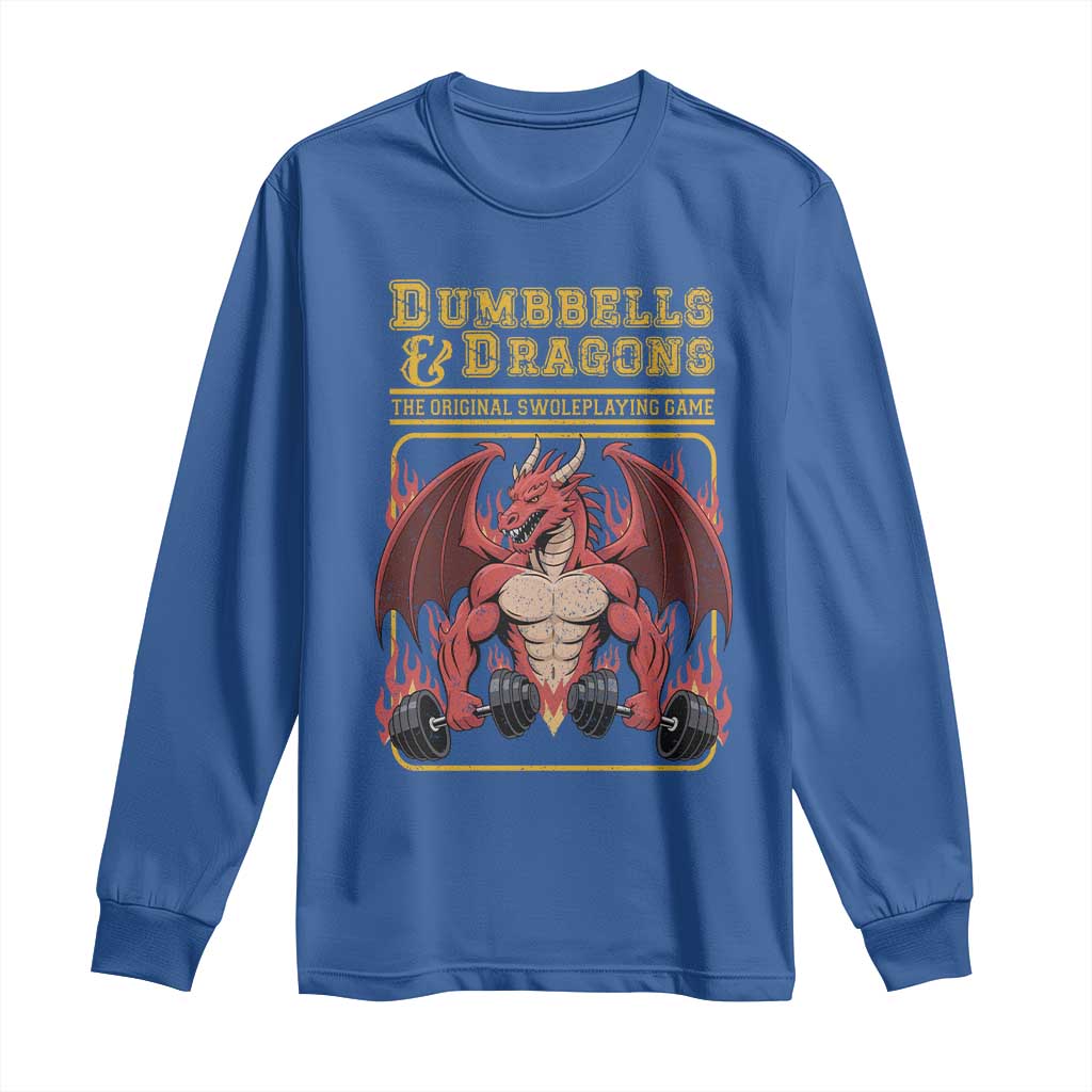 Funny RPG Workout Gym Nerd Long Sleeve Shirt Dumbbells And Dragons The Original Swoleplaying Game TS11 Royal Blue Print Your Wear