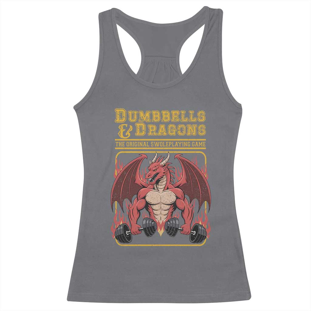 Funny RPG Workout Gym Nerd Racerback Tank Top Dumbbells And Dragons The Original Swoleplaying Game TS11 Charcoal Print Your Wear
